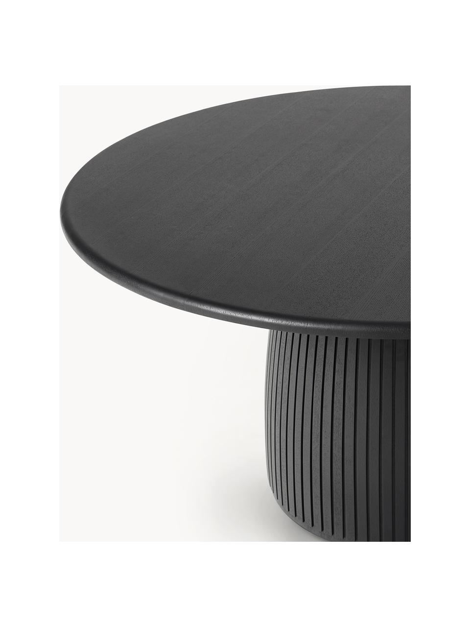 Okrągły stół do jadalni z ryflowaną powierzchnią Nelly, różne rozmiary, Płyta pilśniowa średniej gęstości (MDF) z fornirem z drewna jesionowego z certyfikatem FSC, Czarny, Ø 115 cm