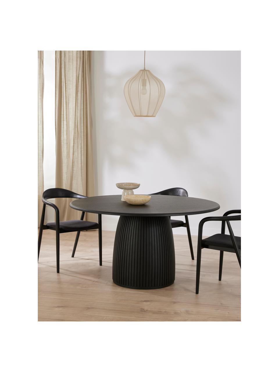 Table ronde avec pied strié Nelly, tailles variées, Placage en frêne, avec MDF, certifié FSC, Noir, Ø 115 cm