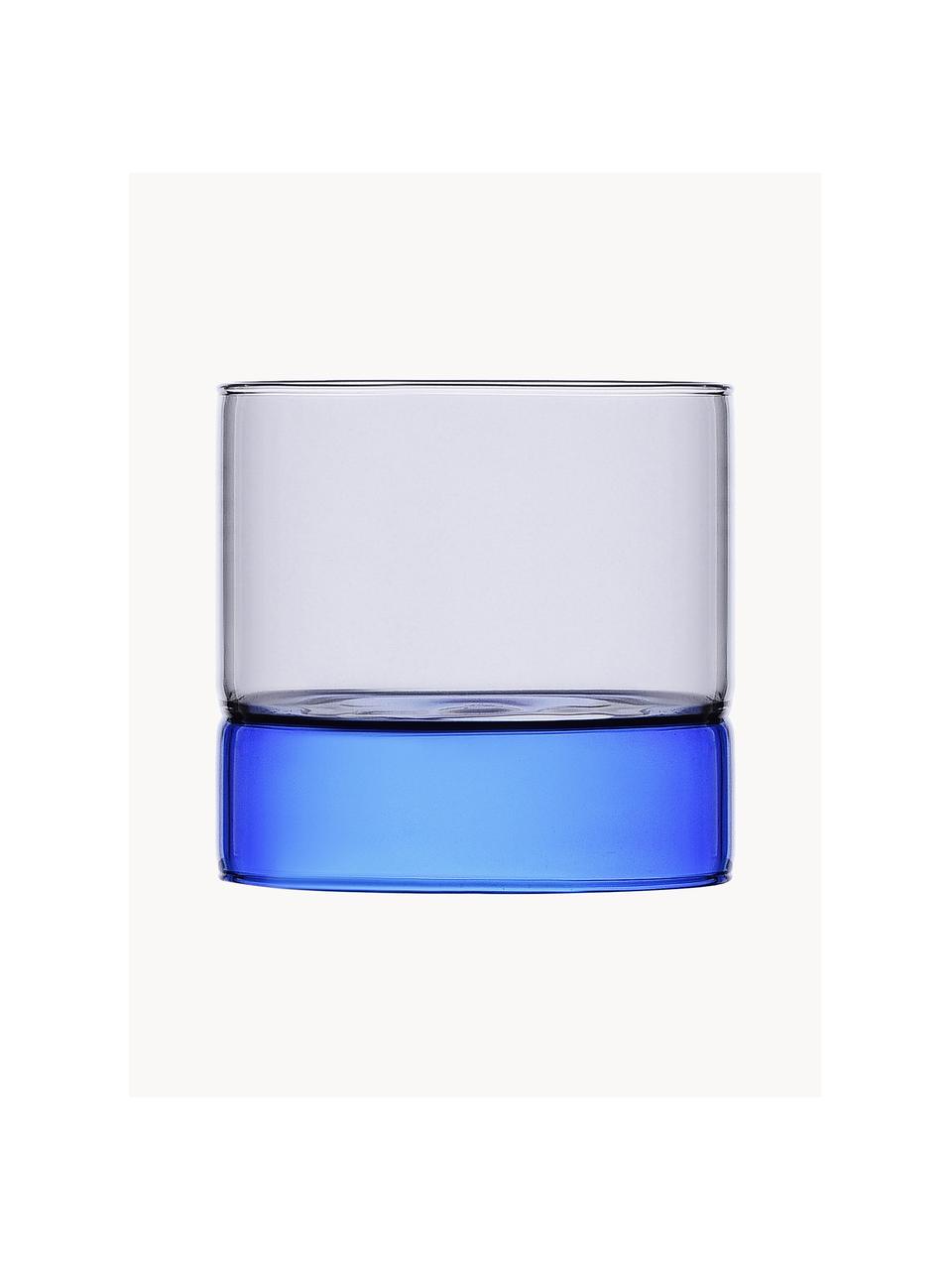 Vasos de agua artesanales Bamboo Groove, 2 uds., Vidrio de borosilicato, Azul, gris, transparente, Ø 8 x Al 7 cm, 200 ml