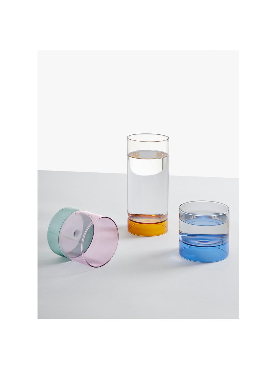 Ručne vyrobený pohár na vodu Bamboo Groove, 2 ks, Borosilikátové sklo, Modrá, sivá, priehľadná, Ø 8 x V 7 cm, 200 ml