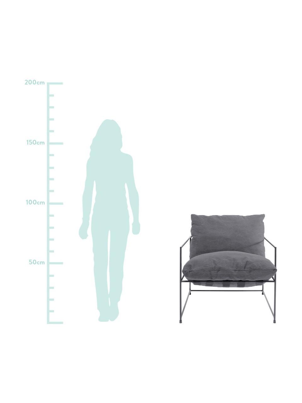 Moderner Sessel Cornwall in Grau, Bezug: 85% Baumwolle, 15% Polyes, Gestell: Stahl, pulverbeschichtet, Webstoff Grau, B 72 x T 75 cm