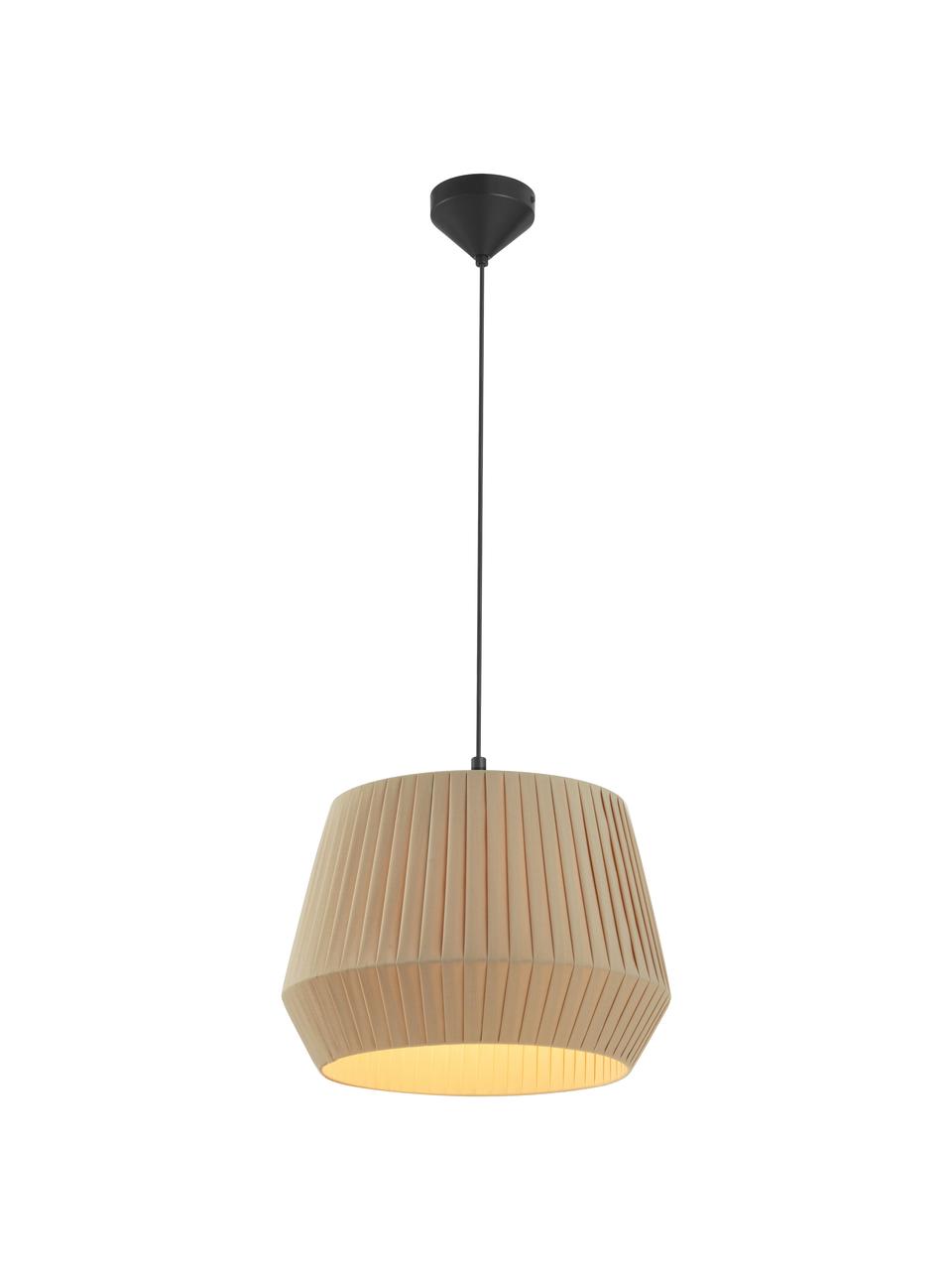 Lampa wisząca z plisowanej tkaniny Dicte, Beżowy, czarny, Ø 40 x W 34 cm