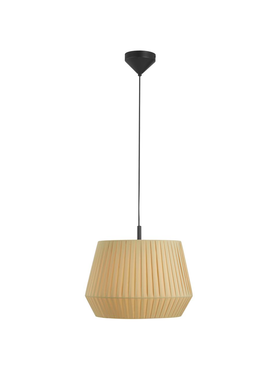 Klassieke hanglamp Dicte van geplooide stof, Lampenkap: stof, Baldakijn: gecoat metaal, Beige, zwart, Ø 40 x H 34 cm