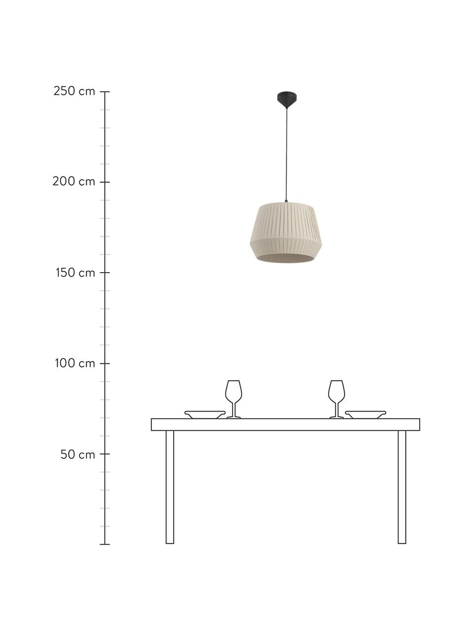 Klassieke hanglamp Dicte van geplooide stof, Lampenkap: stof, Baldakijn: gecoat metaal, Beige, zwart, Ø 40 x H 34 cm