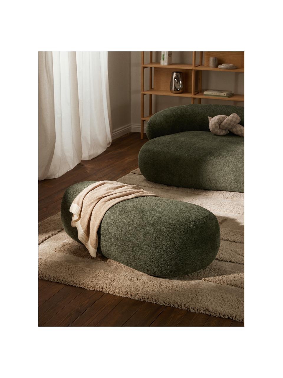 Pouf in teddy bouclé Alba, Rivestimento: 100% poliestere Il rivest, Struttura: legno massiccio di abete,, Piedini: plastica Questo prodotto , Teddy-bouclé verde scuro, Larg. 130 x Prof. 62 cm