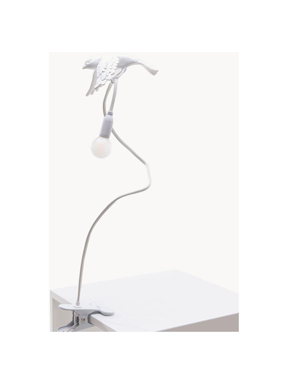 Große Klemm-Tischlampe Sparrow, verstellbar, Kunststoff, Weiß, matt, B 10 x H 100 cm