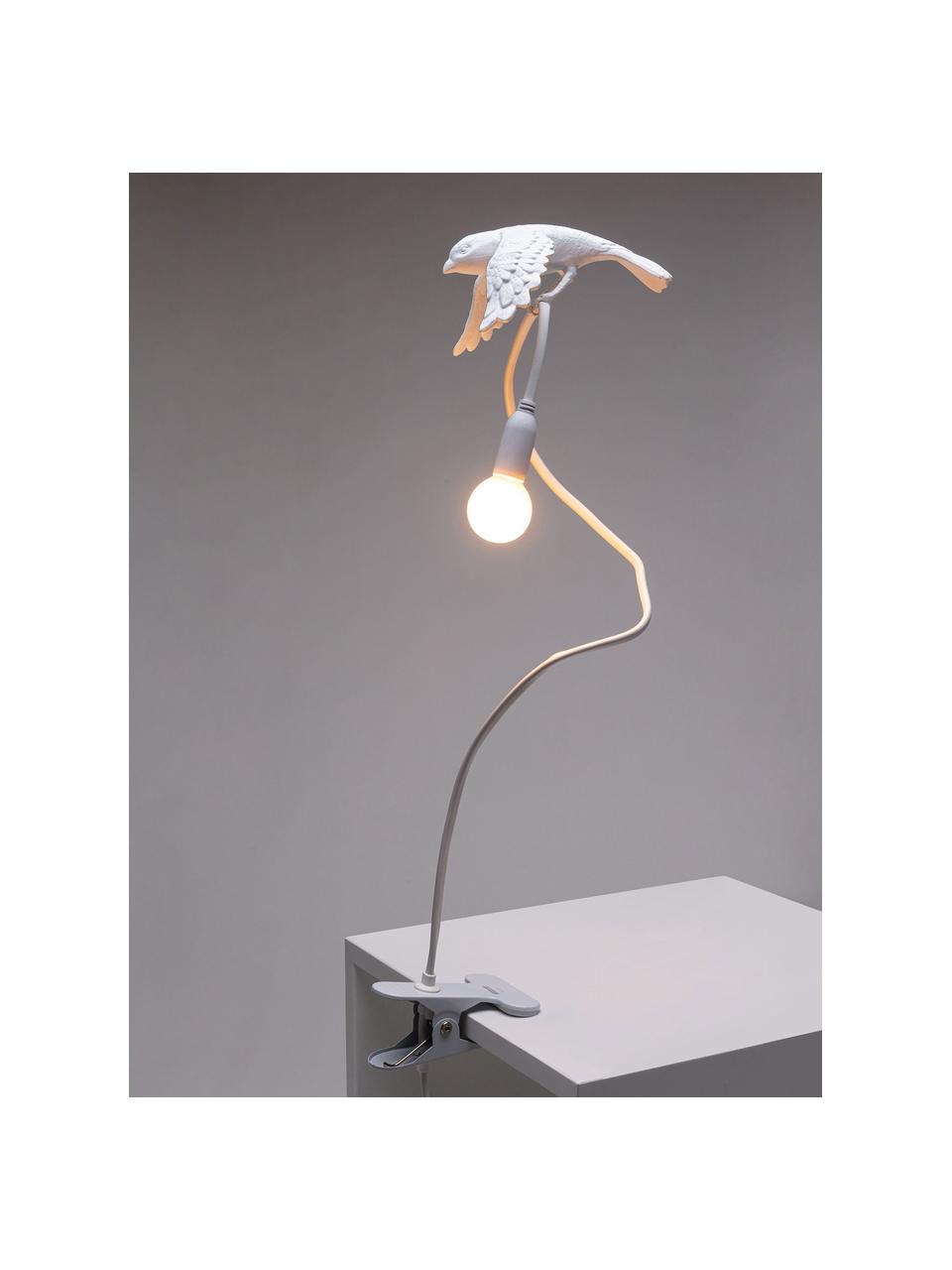 Große Klemm-Tischlampe Sparrow, verstellbar, Kunststoff, Weiß, matt, B 10 x H 100 cm