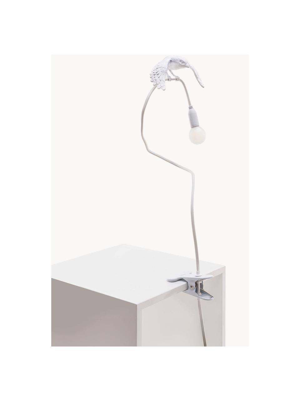 Große Klemm-Tischlampe Sparrow, verstellbar, Kunststoff, Weiß, matt, B 10 x H 100 cm