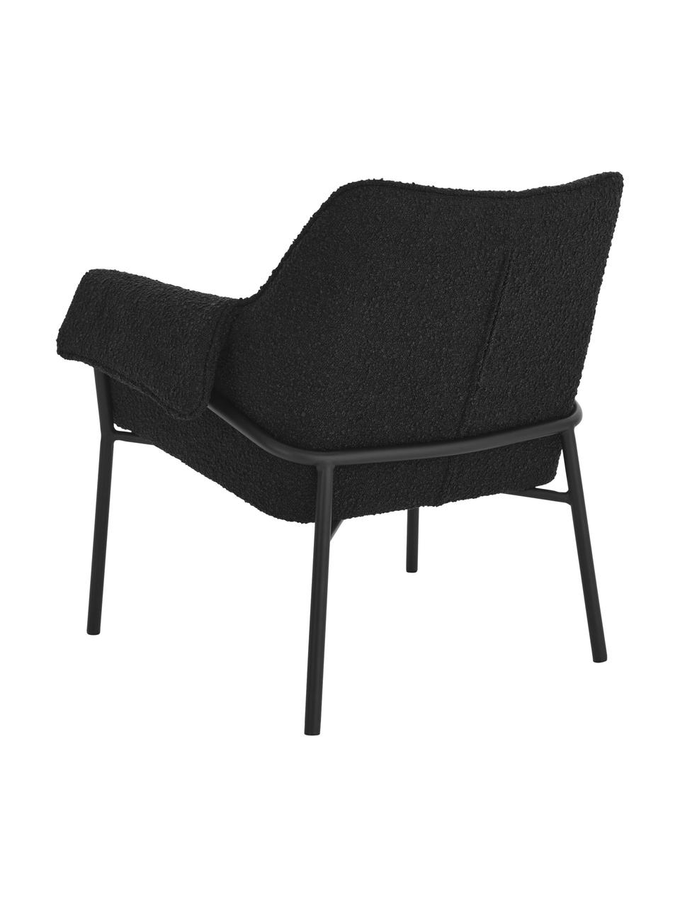 Bouclé loungefauteuil Effekt in zwart, Bekleding: 100 % polyester, Frame: gecoat metaal, Bouclé zwart, B 75 cm x D 64 cm
