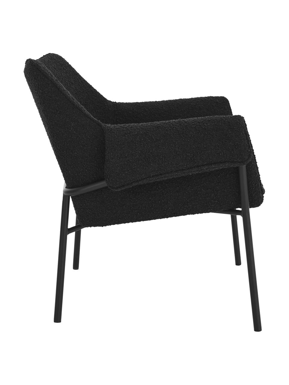 Bouclé loungefauteuil Effekt in zwart, Bekleding: 100 % polyester, Frame: gecoat metaal, Bouclé zwart, B 75 cm x D 64 cm