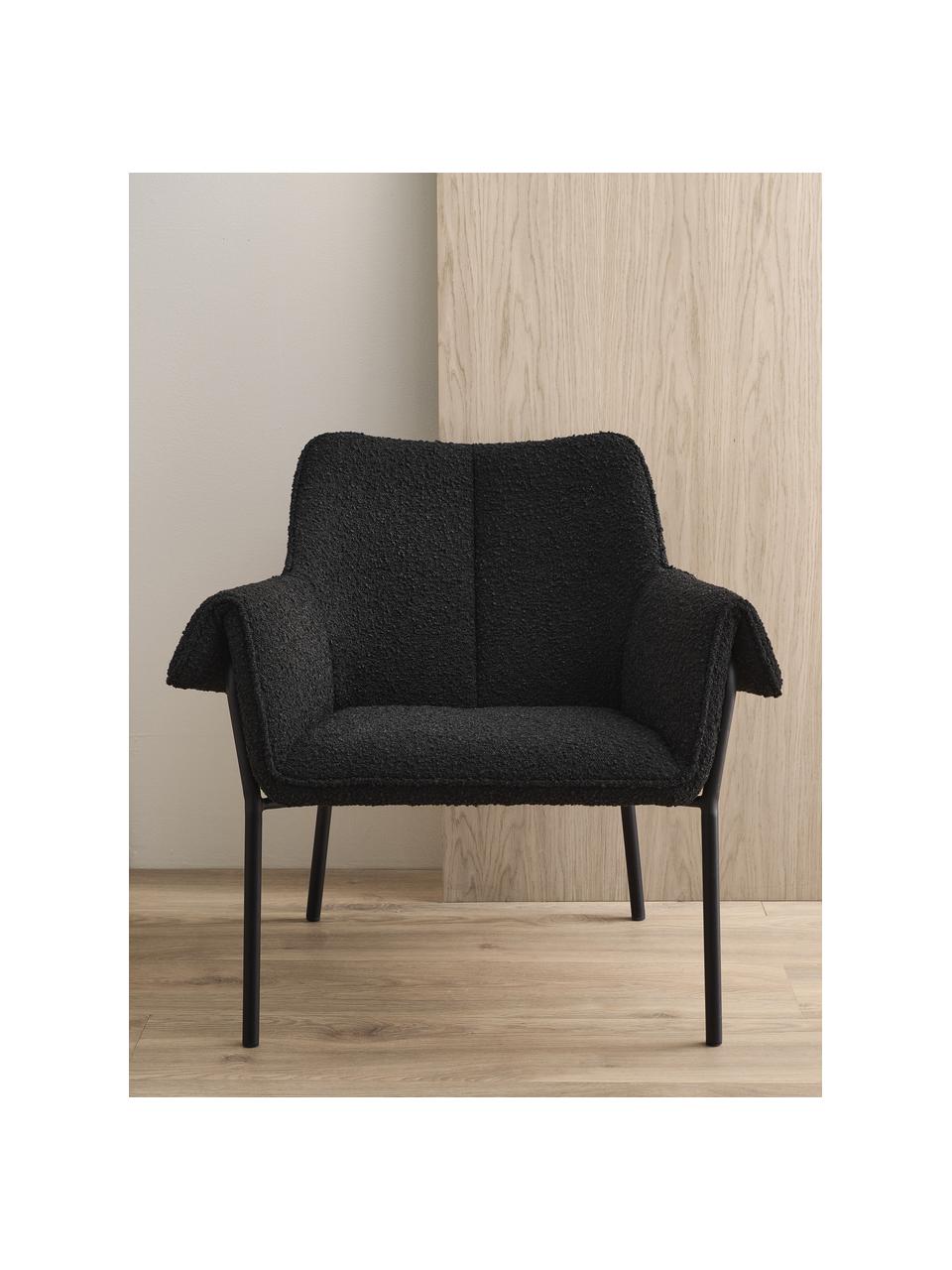 Bouclé loungefauteuil Effekt in zwart, Bekleding: 100 % polyester, Frame: gecoat metaal, Bouclé zwart, B 75 cm x D 64 cm