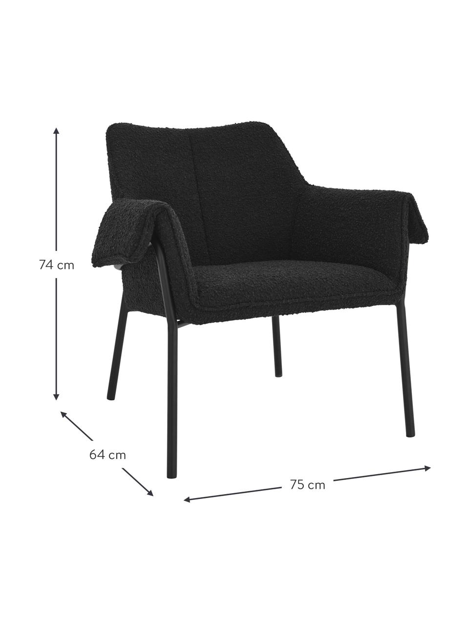 Bouclé loungefauteuil Effekt in zwart, Bekleding: 100 % polyester, Frame: gecoat metaal, Bouclé zwart, B 75 cm x D 64 cm