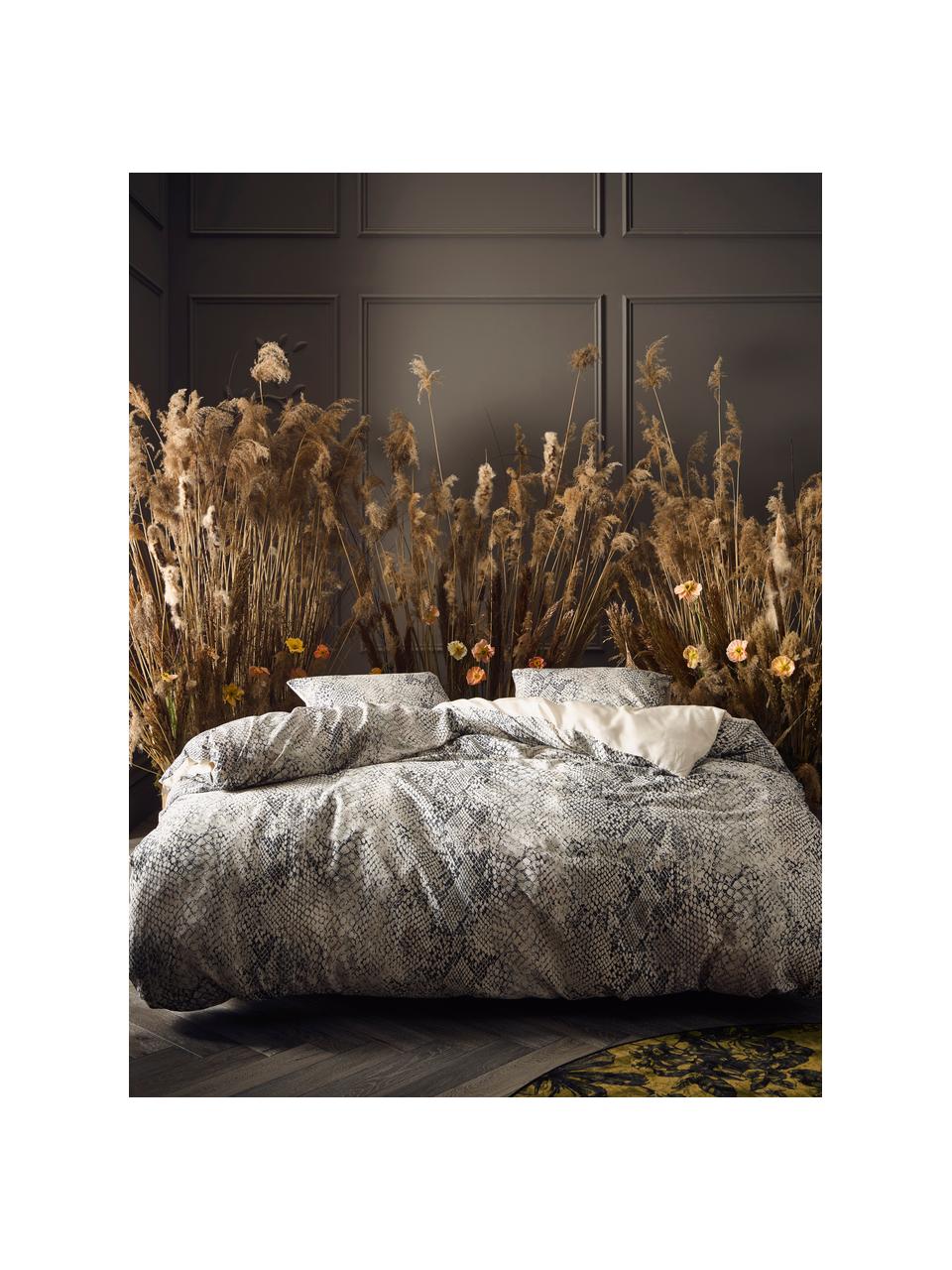 Housse de couette en satin de coton Doutzen, Couleur sable, anthracite