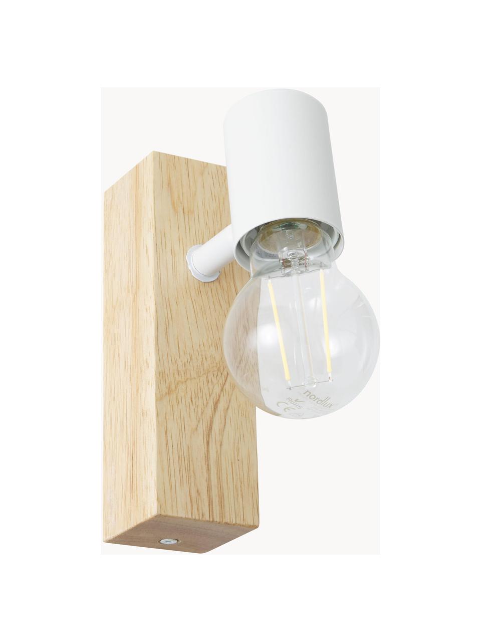 Verstelbare wandlamp Townshend van hout, Fitting: gecoat metaal, Wit, helder hout, D 12 x H 17 cm