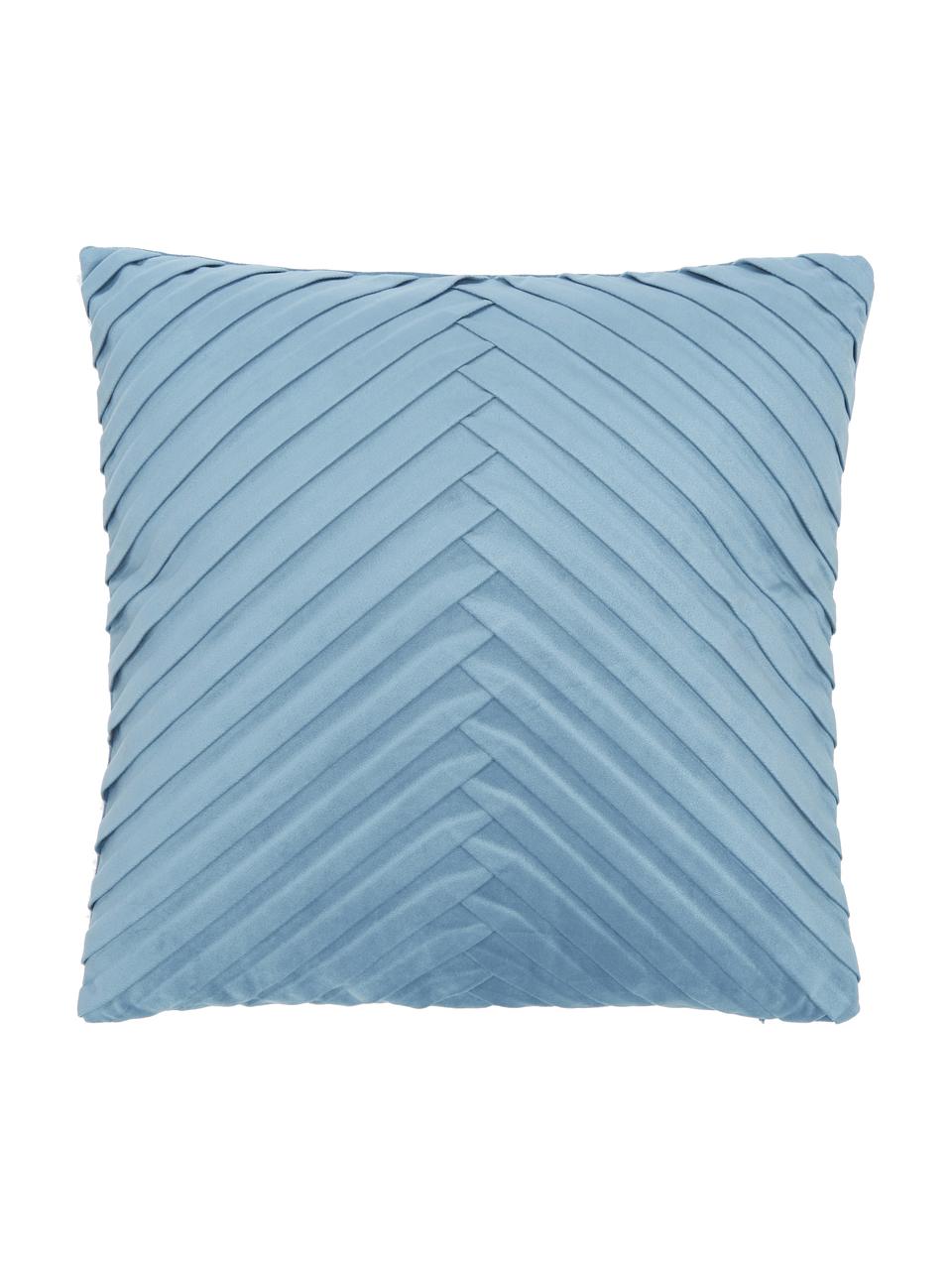 Housse de coussin en velours bleu ciel Lucie, 100 % velours de polyester, Bleu, larg. 45 x long. 45 cm