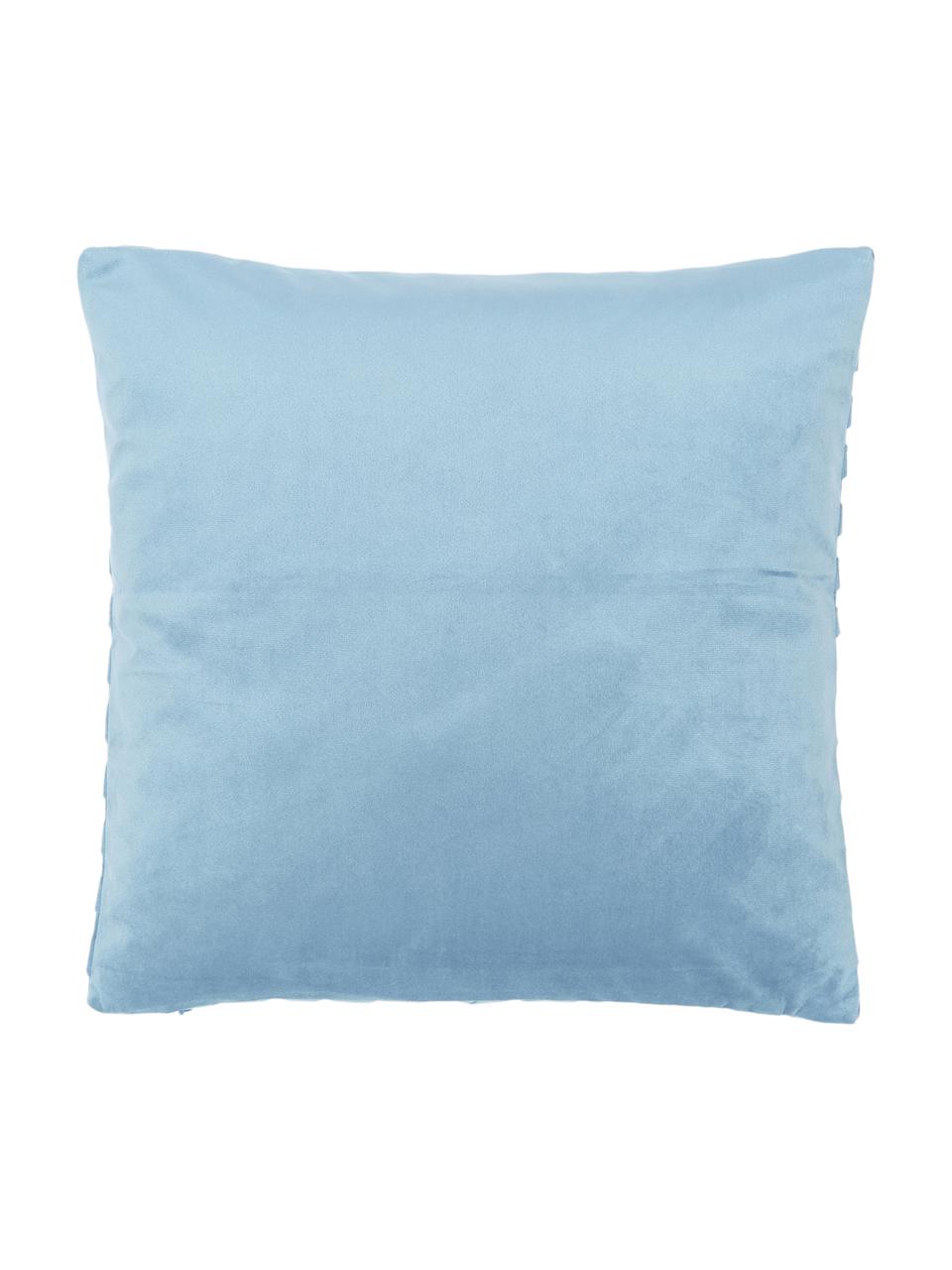 Fluwelen kussenhoes Lucie in lichtblauw met structuur-oppervlak, 100% fluweel (polyester), Blauw, B 45 x L 45 cm