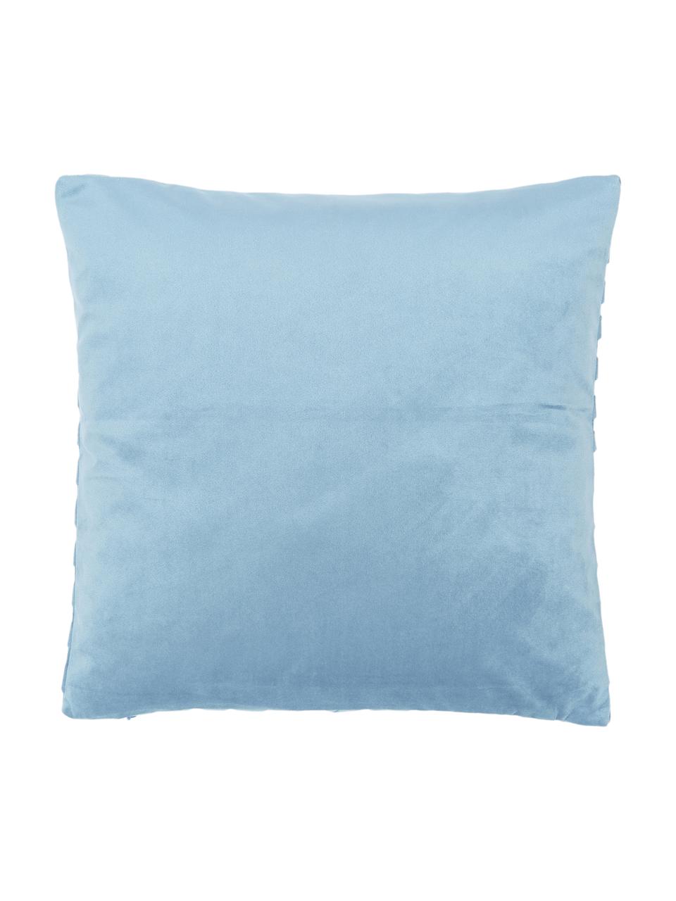 Housse de coussin en velours bleu ciel Lucie, 100 % velours de polyester, Bleu, larg. 45 x long. 45 cm