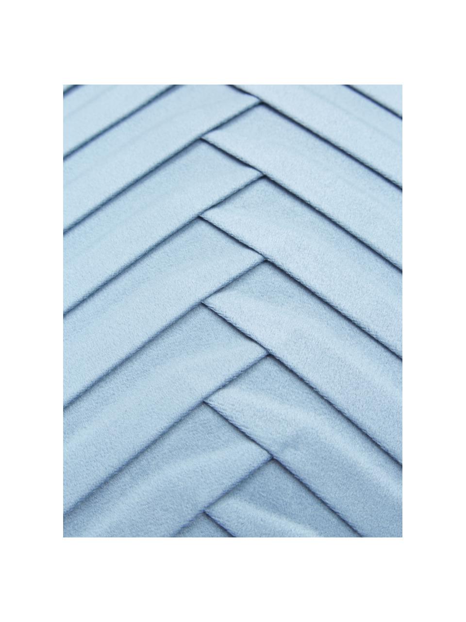 Housse de coussin en velours bleu ciel Lucie, 100 % velours de polyester, Bleu, larg. 45 x long. 45 cm