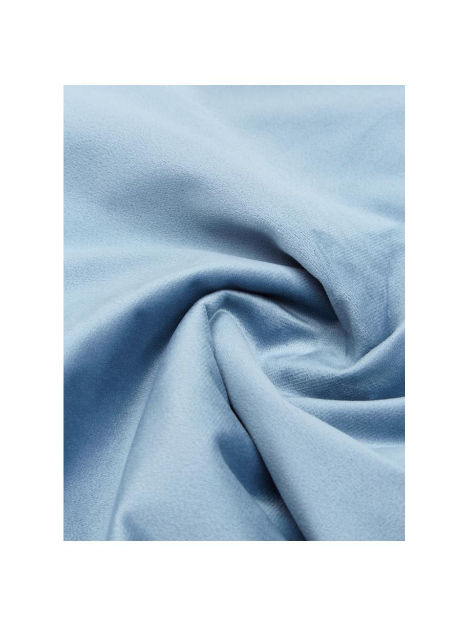 Housse de coussin en velours bleu ciel Lucie, 100 % velours de polyester, Bleu, larg. 45 x long. 45 cm