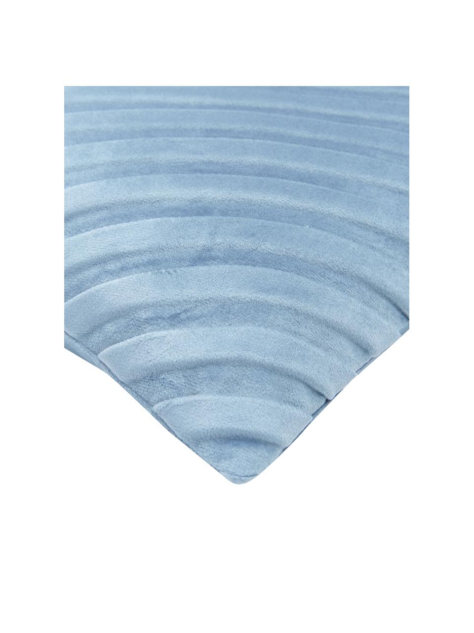 Federa arredo strutturata in velluto azzurro Lucie, 100% velluto (poliestere), Blu, Larg. 45 x Lung. 45 cm