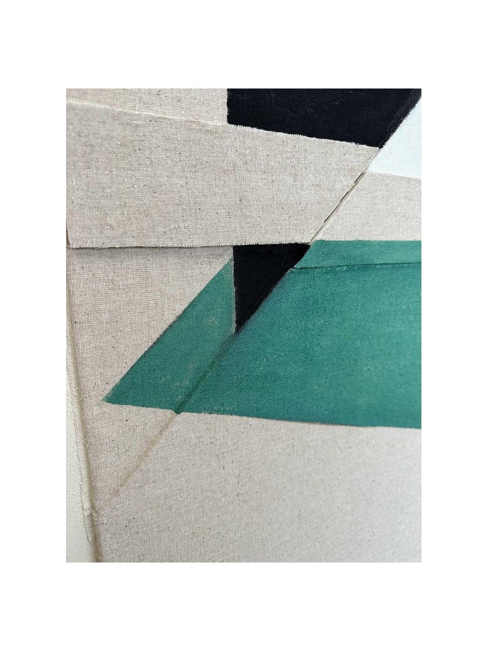 Lienzo pintado a mano con marco Green Shapes, Beige, verde oscuro, blanco Off White, negro, An 60 x Al 80 cm