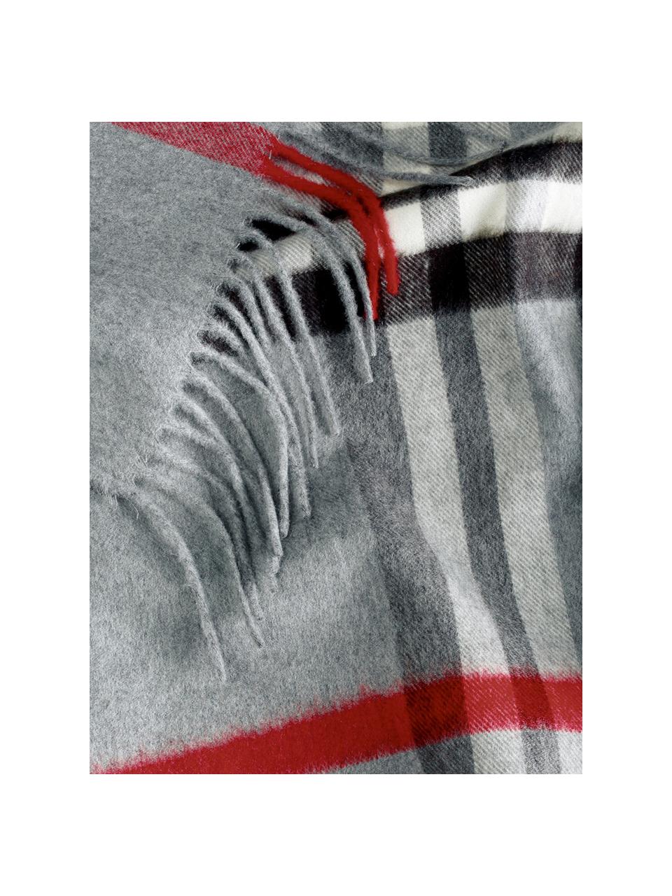 Kariertes Plaid Classy Side in Grau, 100% Polyacryl, Grau, Hellgrau, Rot, Schwarz, Weiß, 130 x 170 cm