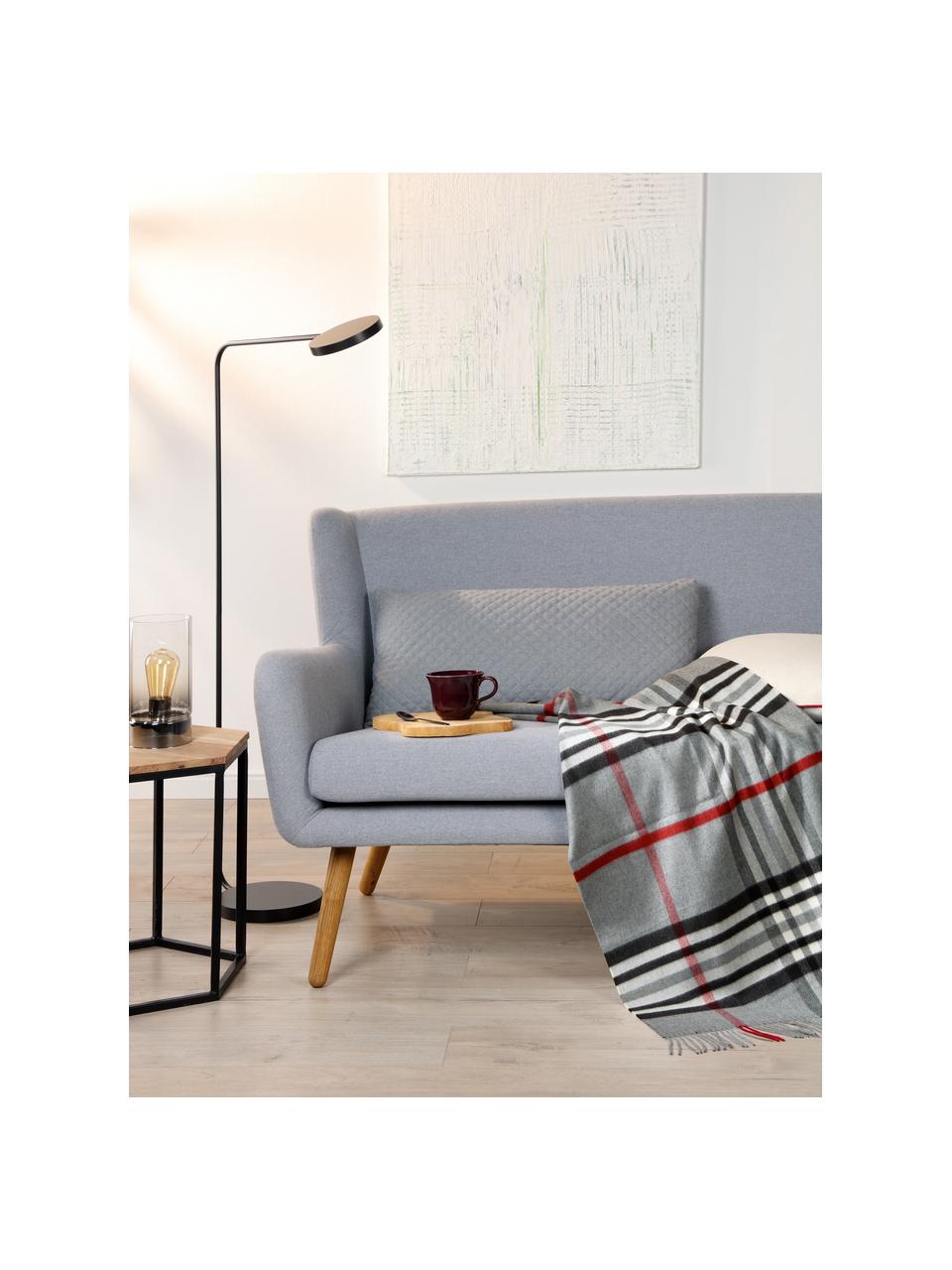 Kariertes Plaid Classy Side in Grau, 100% Polyacryl, Grau, Hellgrau, Rot, Schwarz, Weiss, 130 x 170 cm