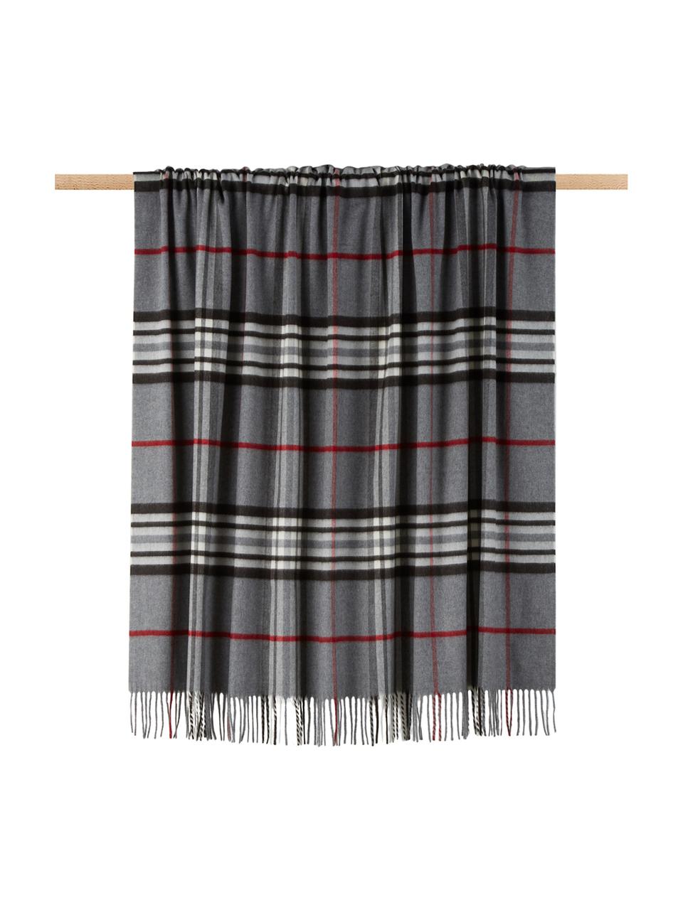 Geruite plaid Classy Side in grijs, 100% polyacryl, Grijs, lichtgrijs, rood, zwart, wit, 130 x 170 cm