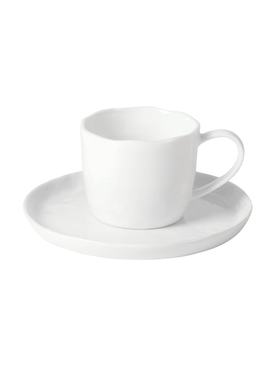 Set de tazas con platitos Porcelino, 12 pzas., Porcelana con forma intencionalmente desigual, Blanco, Ø 10 x Al 7 cm