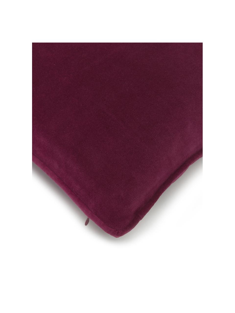 Federa arredo in velluto tinta unita Dana, 100% velluto di cotone, Rosso vino, Larg. 30 x Lung. 50 cm