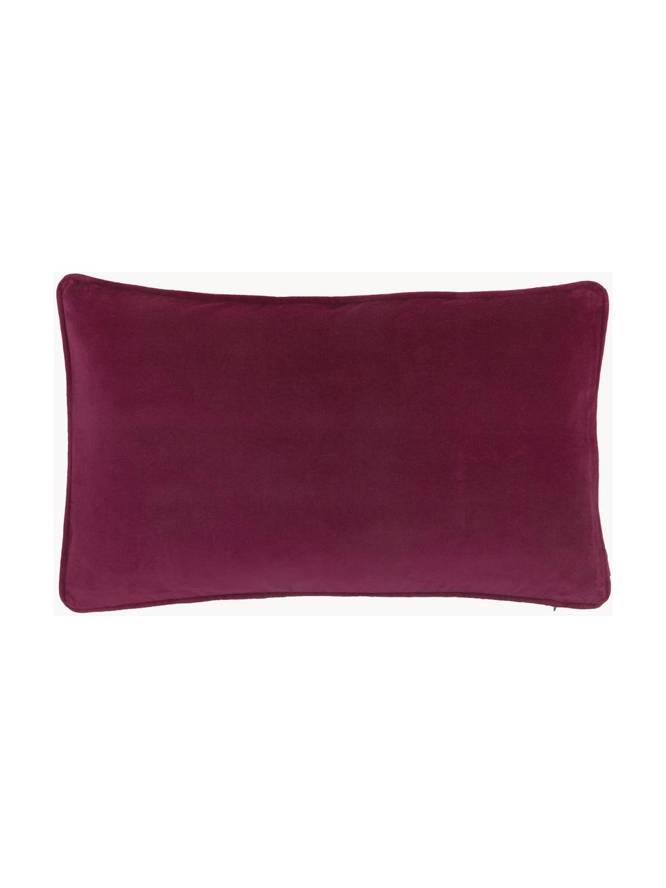 Effen fluwelen kussenhoes Dana in wijnrood, 100% katoenfluweel, Wijnrood, B 30 x L 50 cm