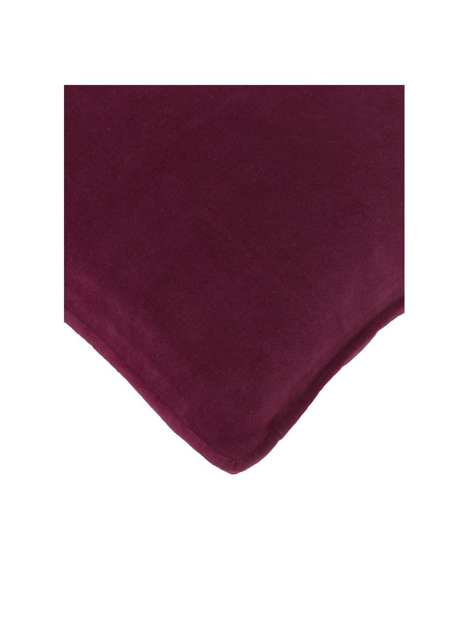 Effen fluwelen kussenhoes Dana in wijnrood, 100% katoenfluweel, Wijnrood, B 30 x L 50 cm