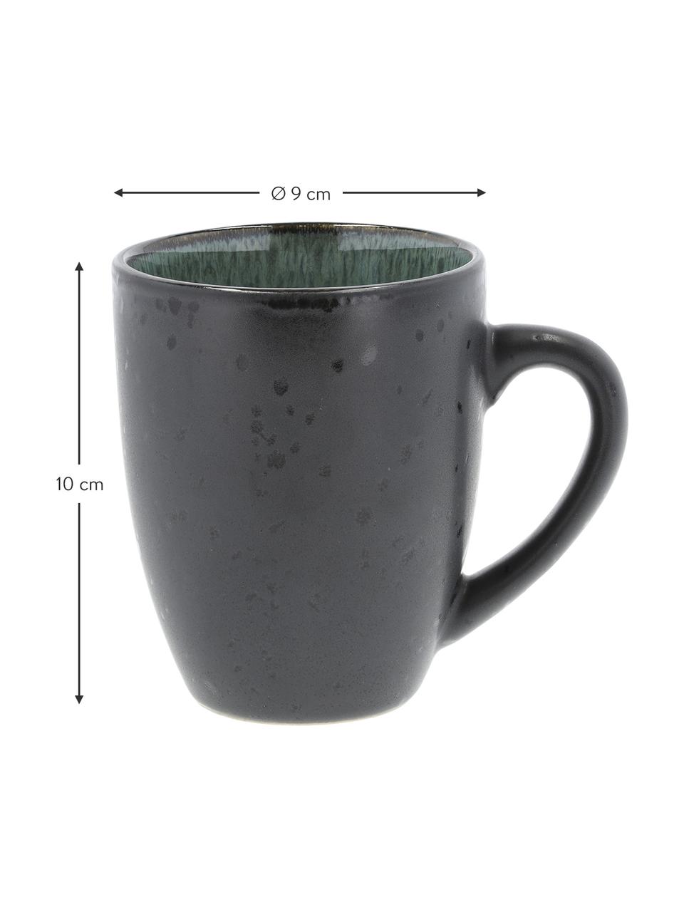 Tazas de gres Gastro, 2 uds., Gres, Verde, negro, Ø 9 x Al 10 cm, 300 ml