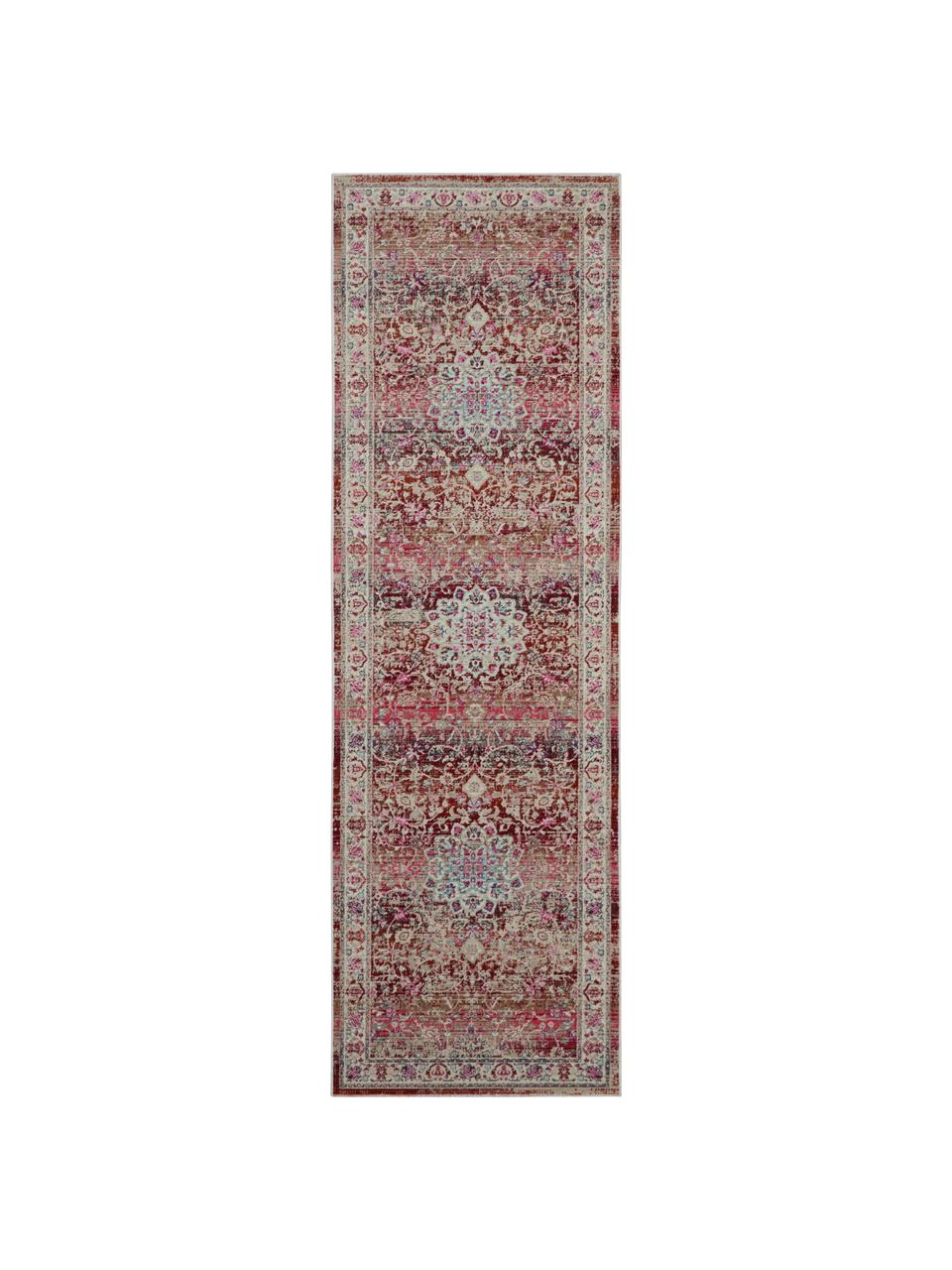 Laagpolige loper Kashan Age in Oriënt stijl, Bovenzijde: 100% polypropyleen, Onderzijde: latex, Beige, roodtinten, 60 x 180 cm