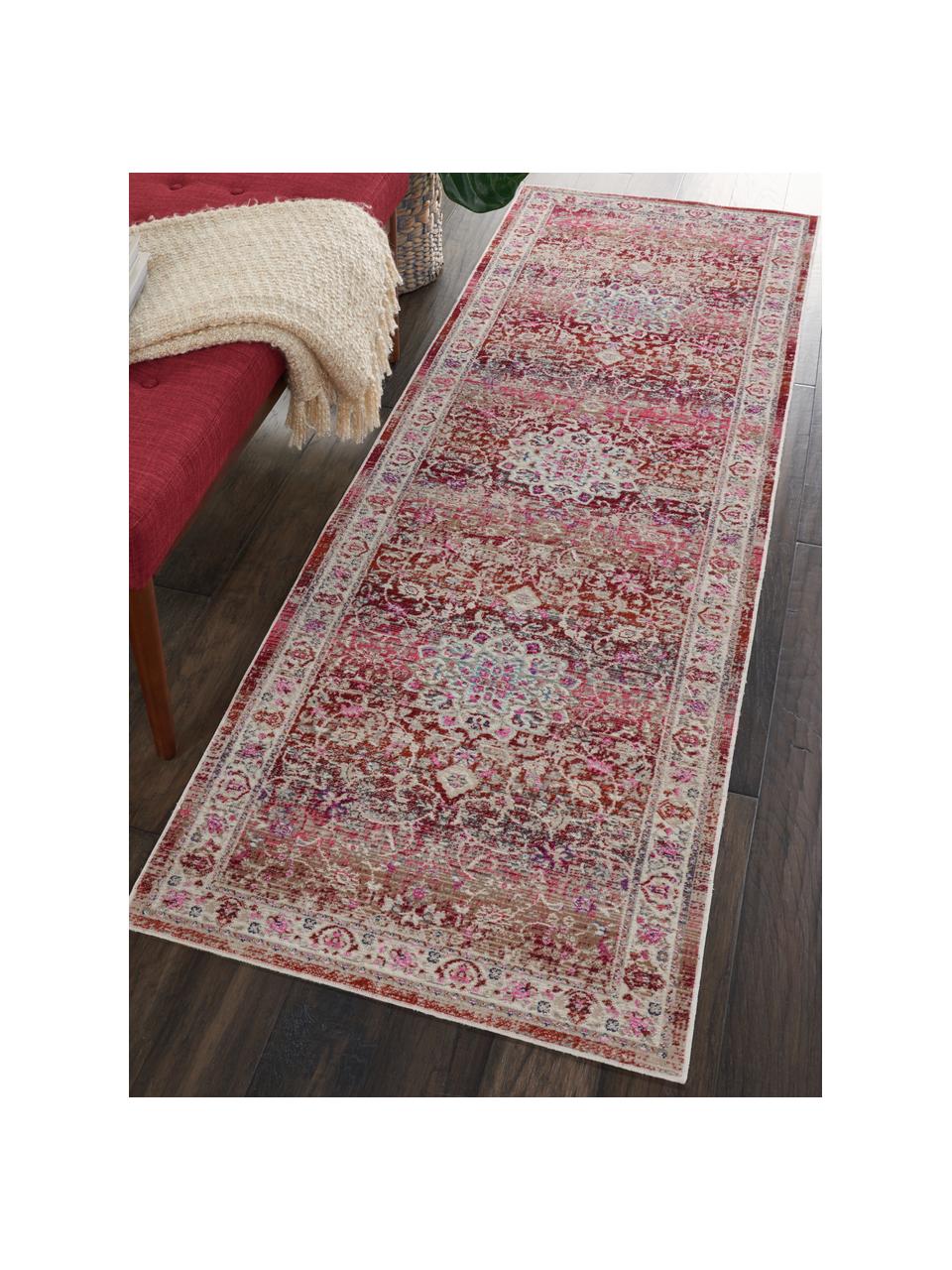 Alfombra de pelo corto Kashan Age, estilo oriental, Parte superior: 100% polipropileno, Reverso: látex, Beige, tonos de rojo, An 60 x L 180 cm