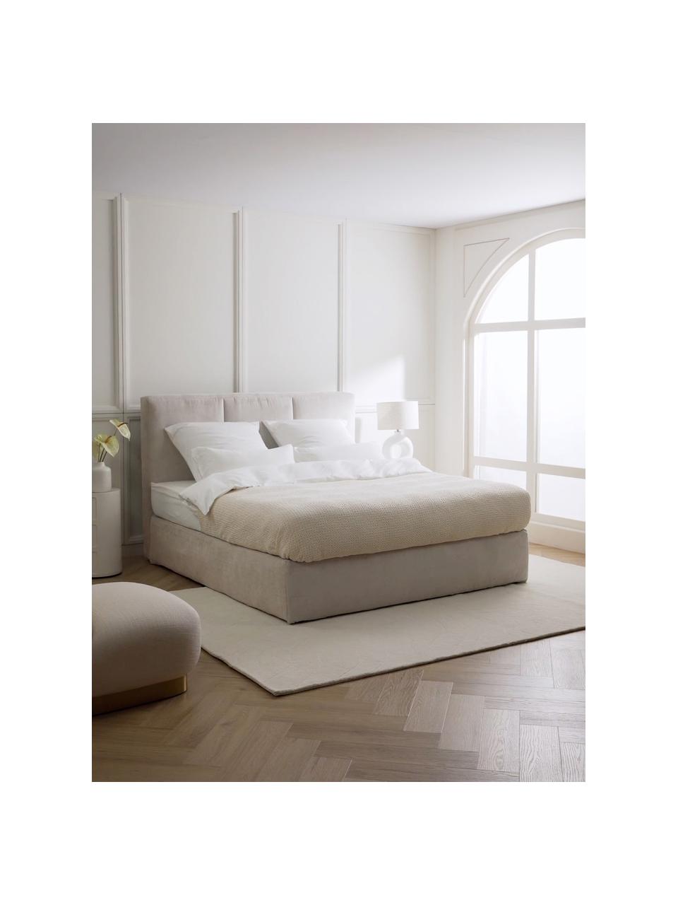 Boxspringbett Oberon, Matratze: 5-Zonen-Taschenfederkern, Füße: Kunststoff Dieses Produkt, Webstoff Beige, B 160 x L 200 cm, Härtegrad H2