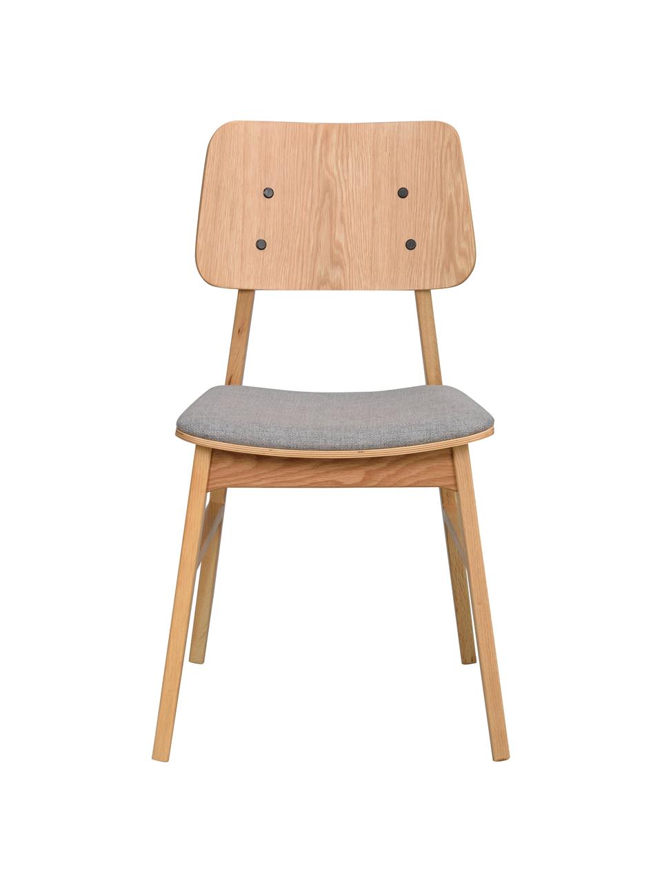Houten stoelen Nagano met gestoffeerde zitting, 2 stuks, Bekleding: 100% polyester Met 30.000, Geweven stof lichtgrijs,helder eikenhout, B 50 x D 51 cm