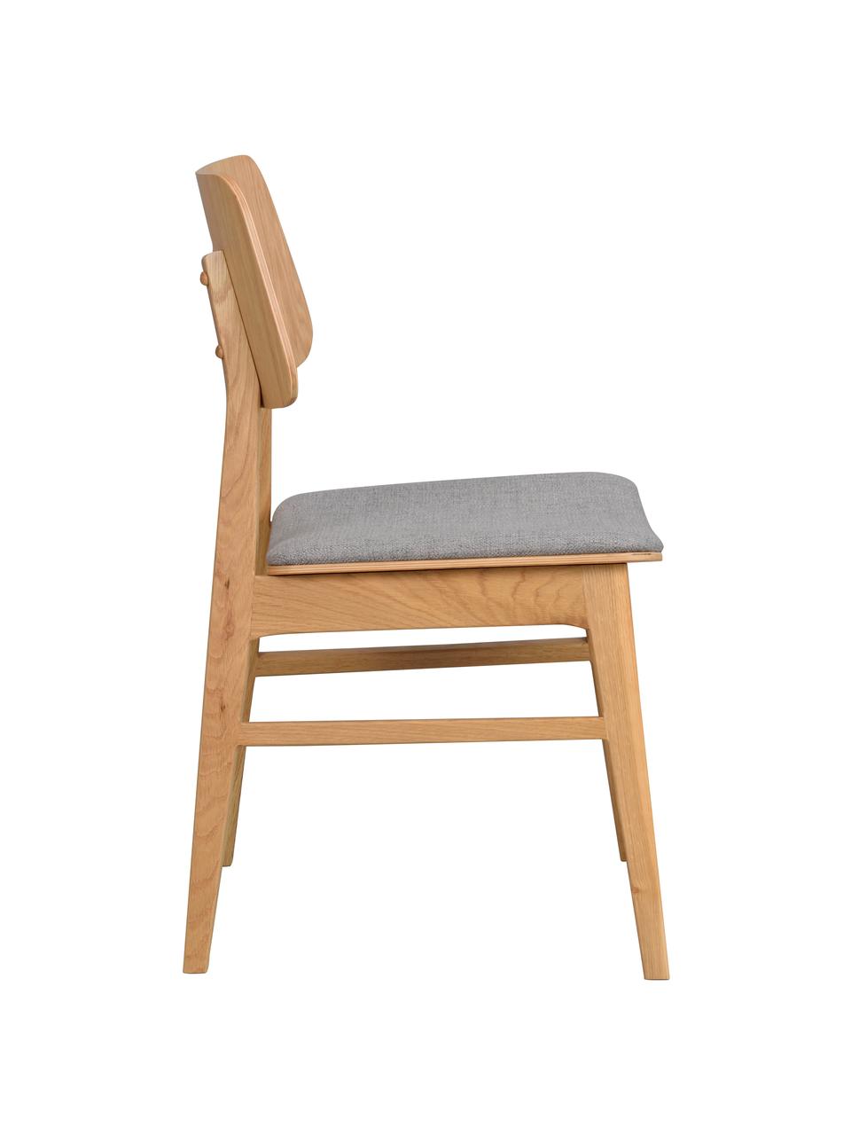 Chaise en bois avec assise rembourrée Nagano, 2 pièces, Tissu gris clair, bois de chêne clair, larg. 50 x prof. 51 cm