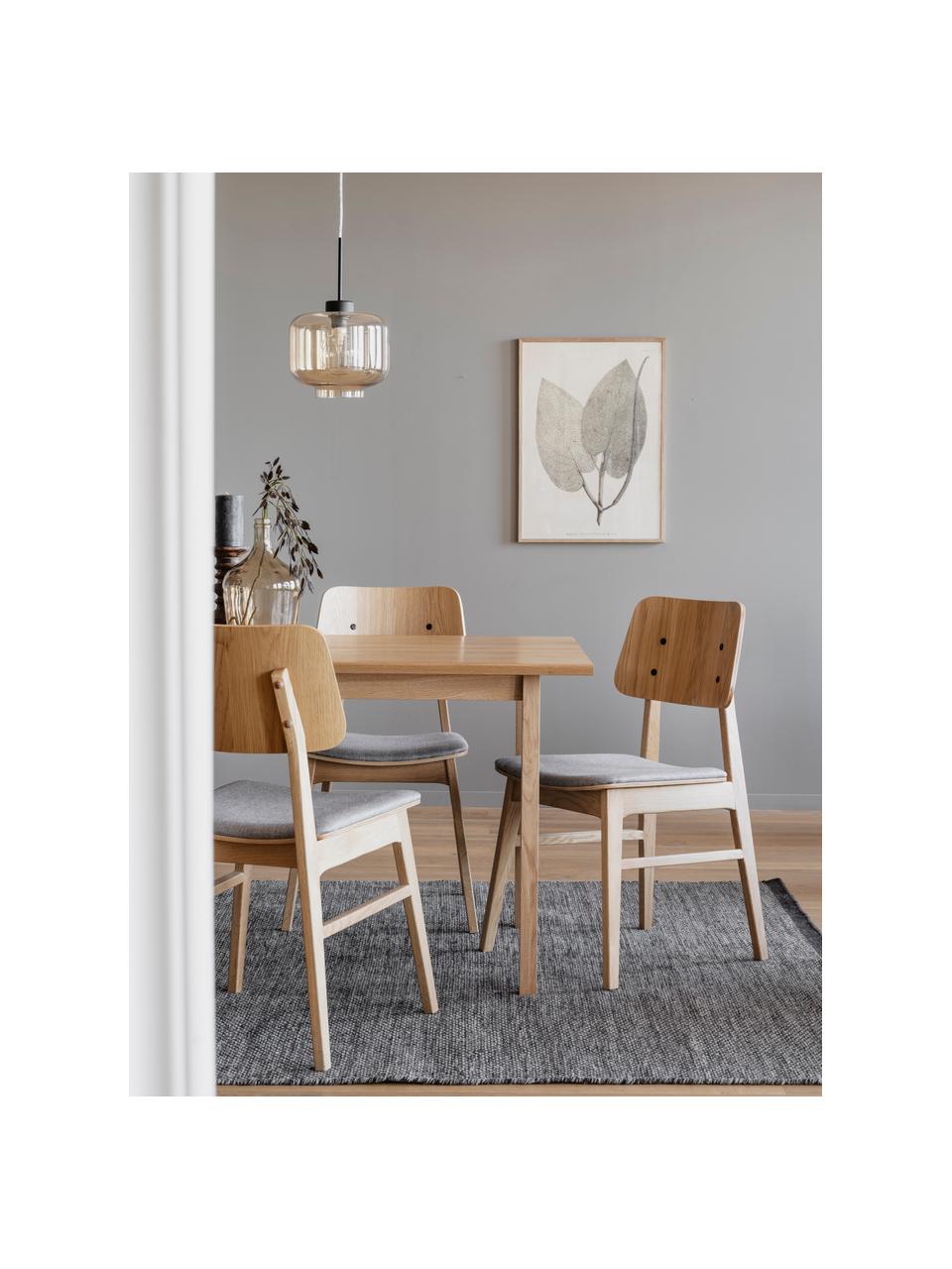 Houten stoelen Nagano met gestoffeerde zitting, 2 stuks, Bekleding: 100% polyester Met 30.000, Geweven stof lichtgrijs,helder eikenhout, B 50 x D 51 cm