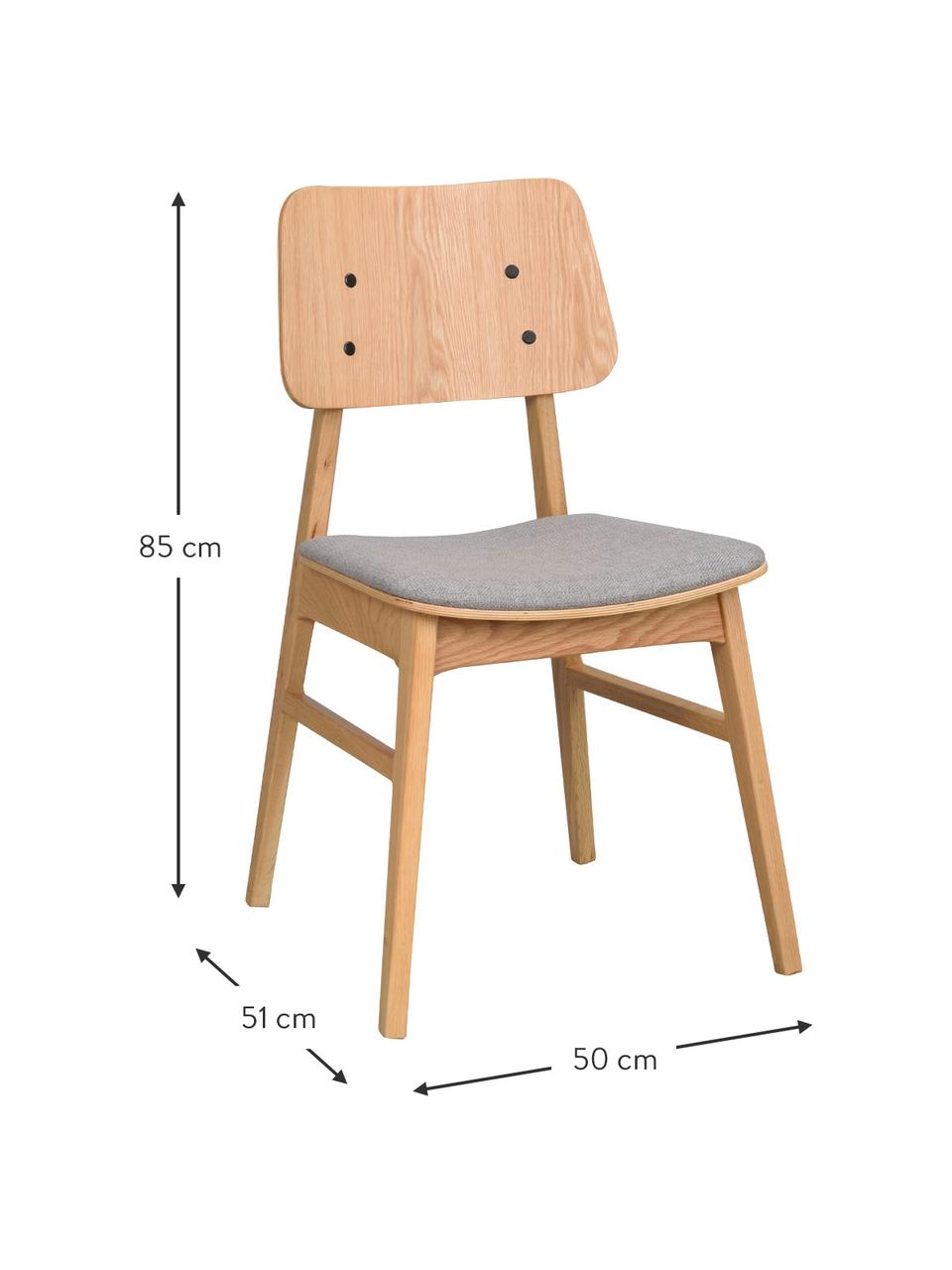 Krzesło z drewna z tapicerowanym siedziskiem Nagano, 2 szt., Tapicerka: 100% poliester Dzięki tka, Jasnoszara tkanina, jasne drewno dębowe, S 50 x G 51 cm