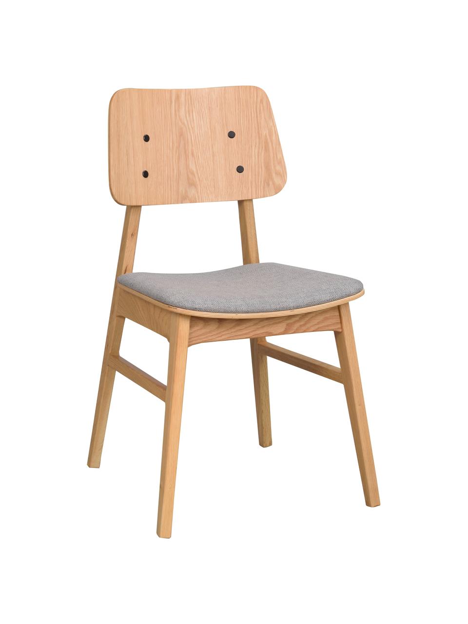 Houten stoelen Nagano met gestoffeerde zitting, 2 stuks, Bekleding: 100% polyester Met 30.000, Geweven stof lichtgrijs,helder eikenhout, B 50 x D 51 cm