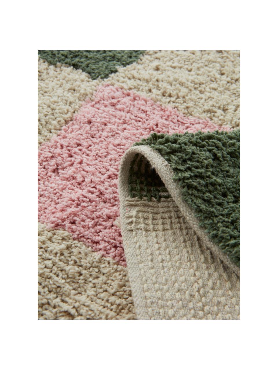 Tapis à poils longs de forme organique Burdis, 100 % coton, Beige clair, vert, rose pâle, larg. 170 x long. 240 cm (taille M)