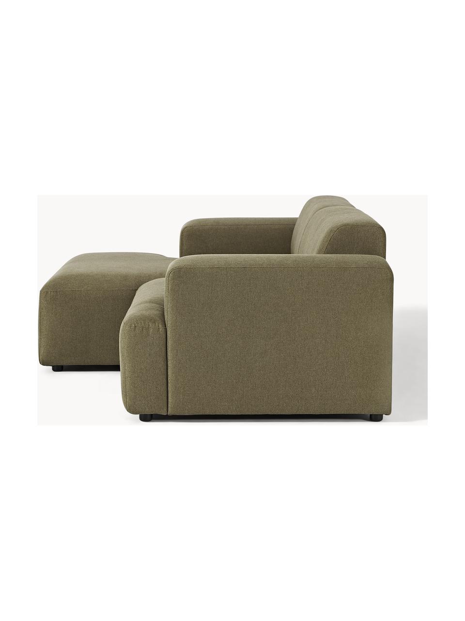 Sofá rinconera Melva (3 plazas), Tapizado: 100% poliéster Alta resis, Estructura: madera de pino y abeto ma, Patas: plástico., Tejido verde oliva, An 238 x F 143 cm, chaise longue izquierda