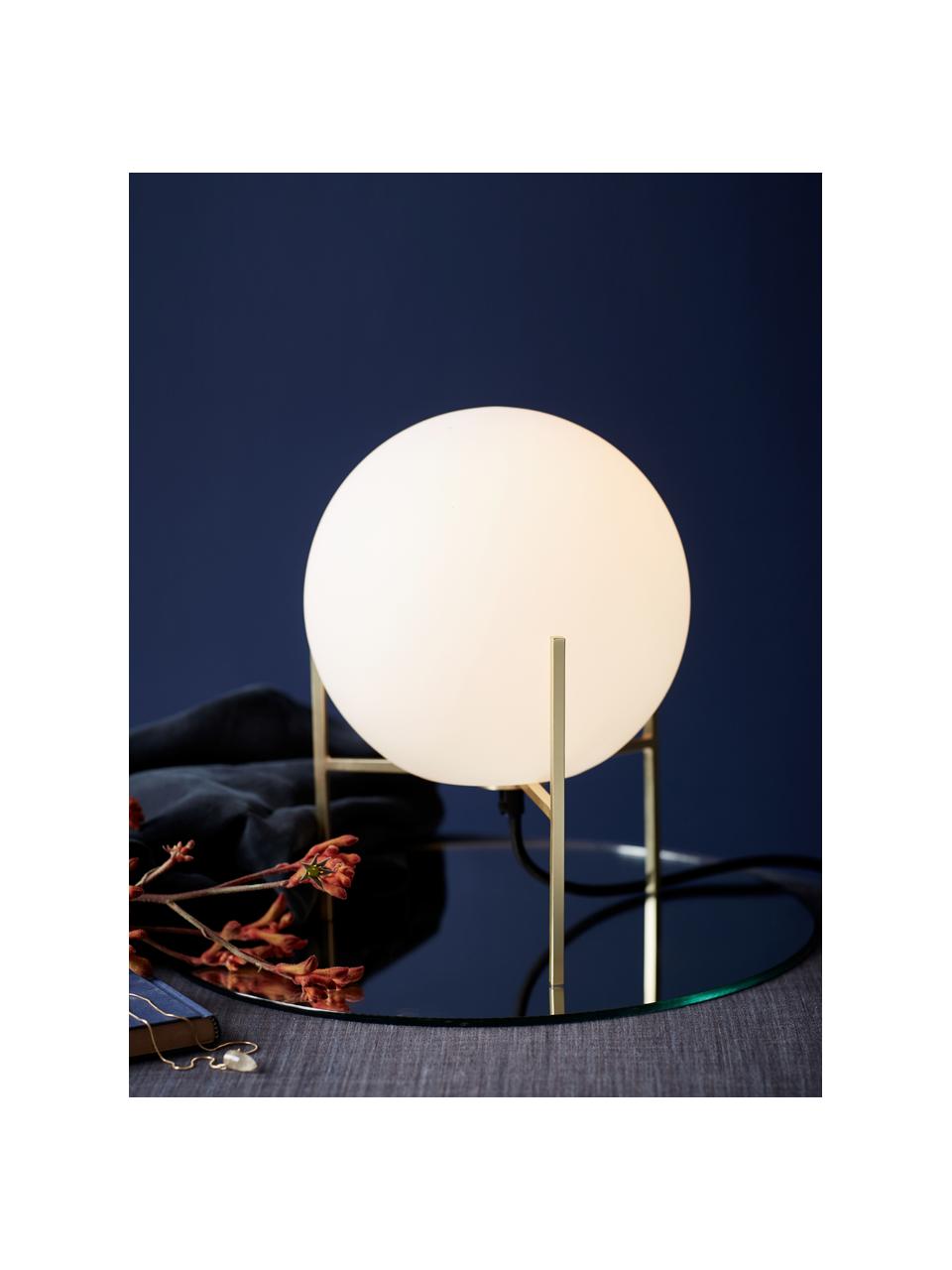 Kleine tafellamp Alton van opaalglas, Lampvoet: messing, Lampenkap: opaalglas, Messingkleurig, wit, Ø 20 x H 29 cm
