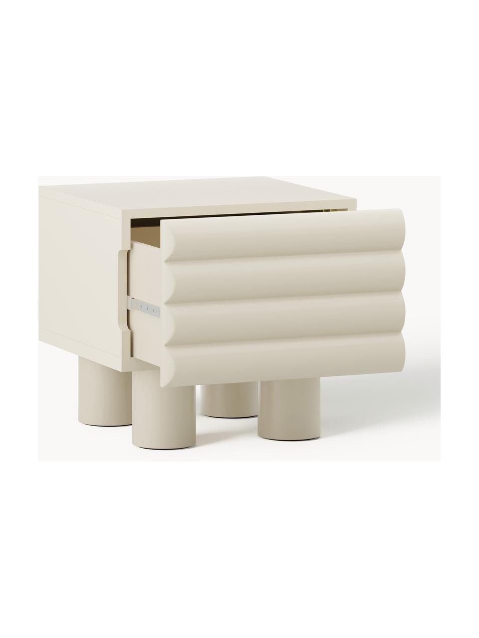 Comodino con cassetto Fana, Gambe: legno di pioppo, Questo p, Beige, Larg. 48 x Alt. 45 cm