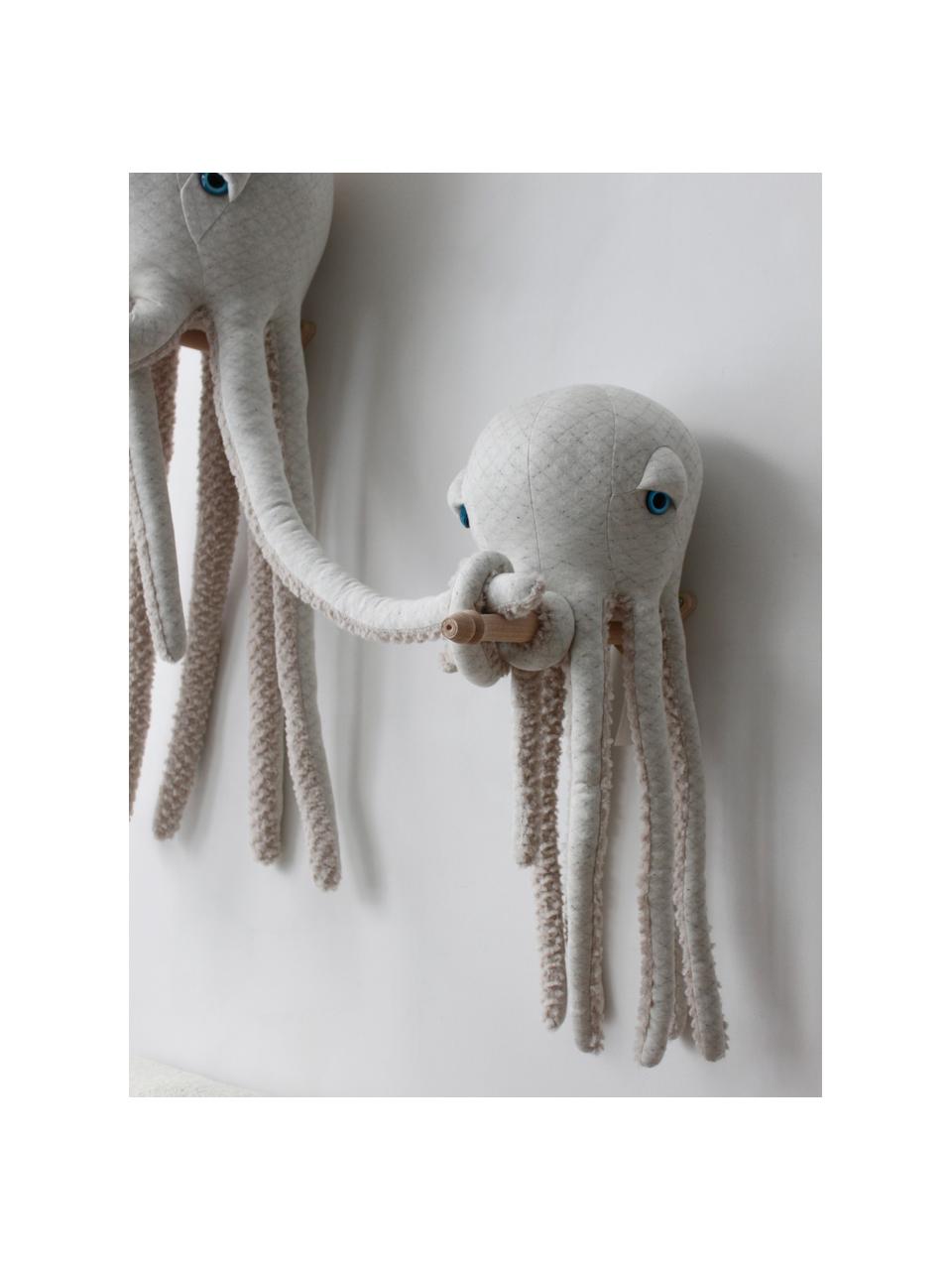 Handgefertigtes Kuschelkissen Octopus, H 55 cm, Unten: Kunstpelz (100 % Polyeste, Off White, Hellbeige, B 23 x H 55 cm