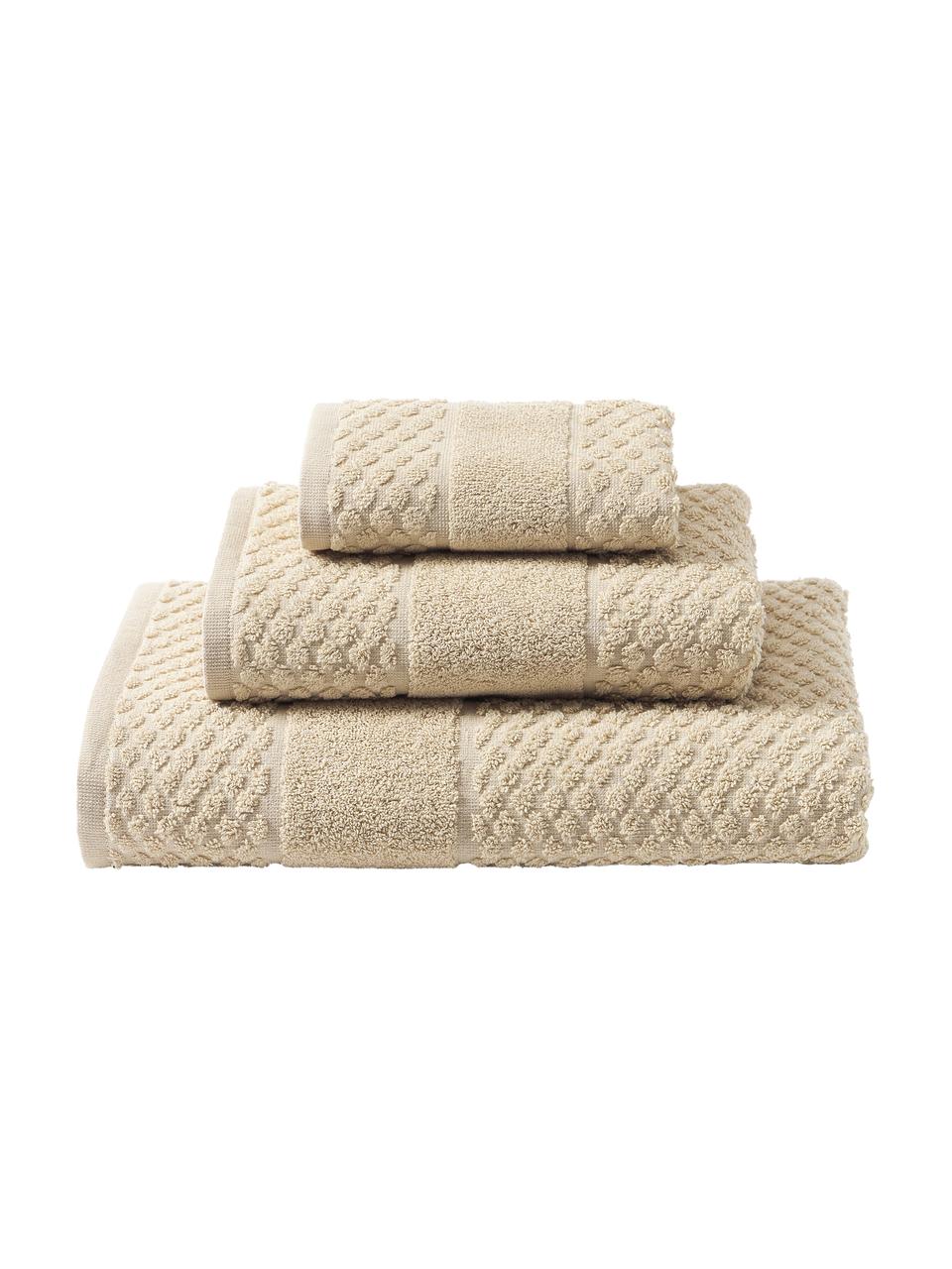 Handtuch-Set Katharina mit Wabenmuster, 3-tlg., Beige, Set mit verschiedenen Grössen