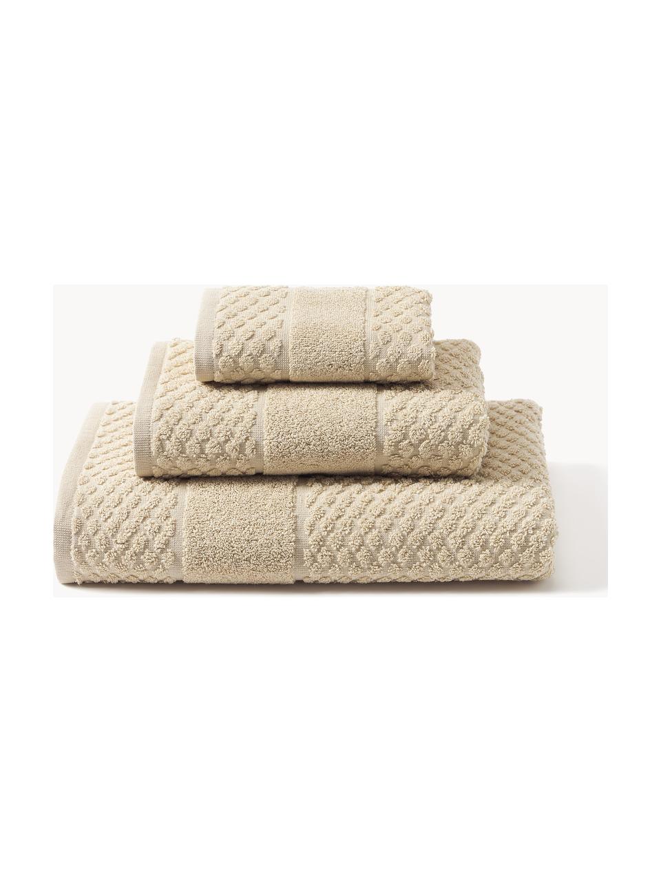 Set de toallas texturizada Katharina, 3 uds., Beige, Set de 3 (toalla tocador, toalla lavabo y toalla ducha)