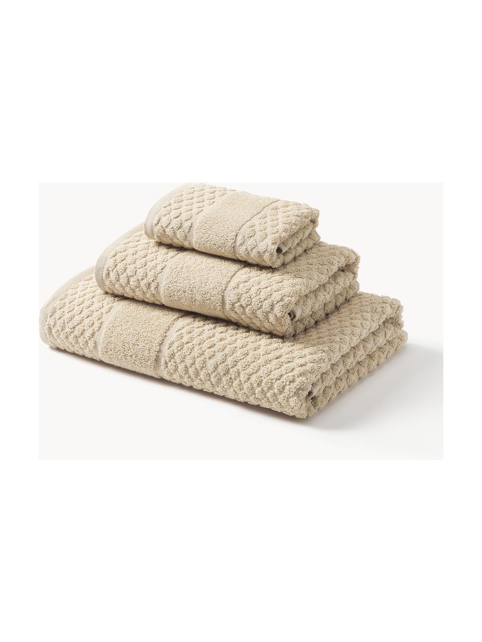 Set de toallas texturizada Katharina, tamaños diferentes, Beige, Set de 3 (toalla tocador, toalla lavabo y toalla ducha)