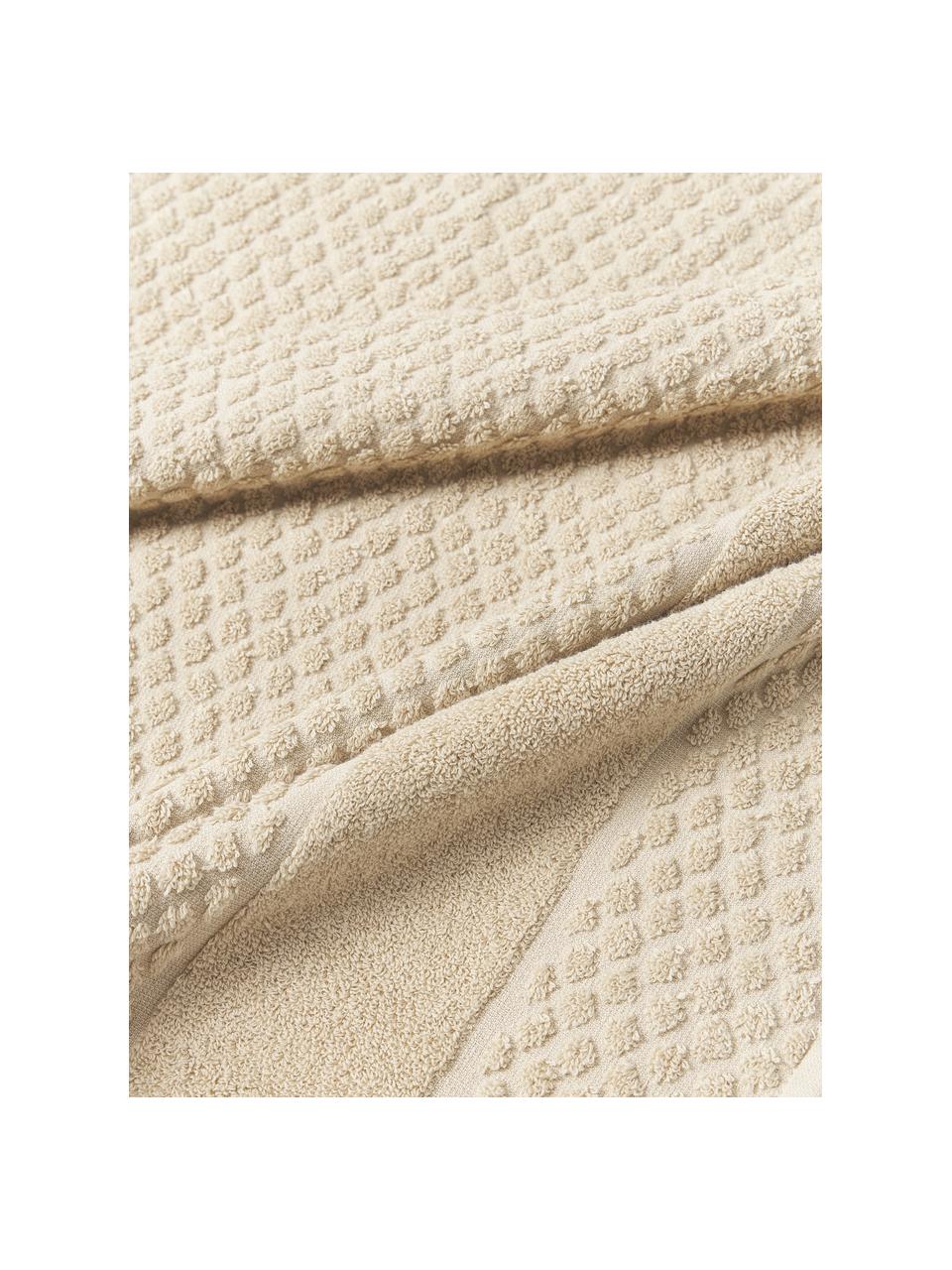 Set de toallas texturizada Katharina, 3 uds., Beige, Set de 3 (toalla tocador, toalla lavabo y toalla ducha)
